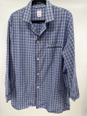 Brooks Brothers XL Men's Blue Plaid Cotton Pajama Shirt